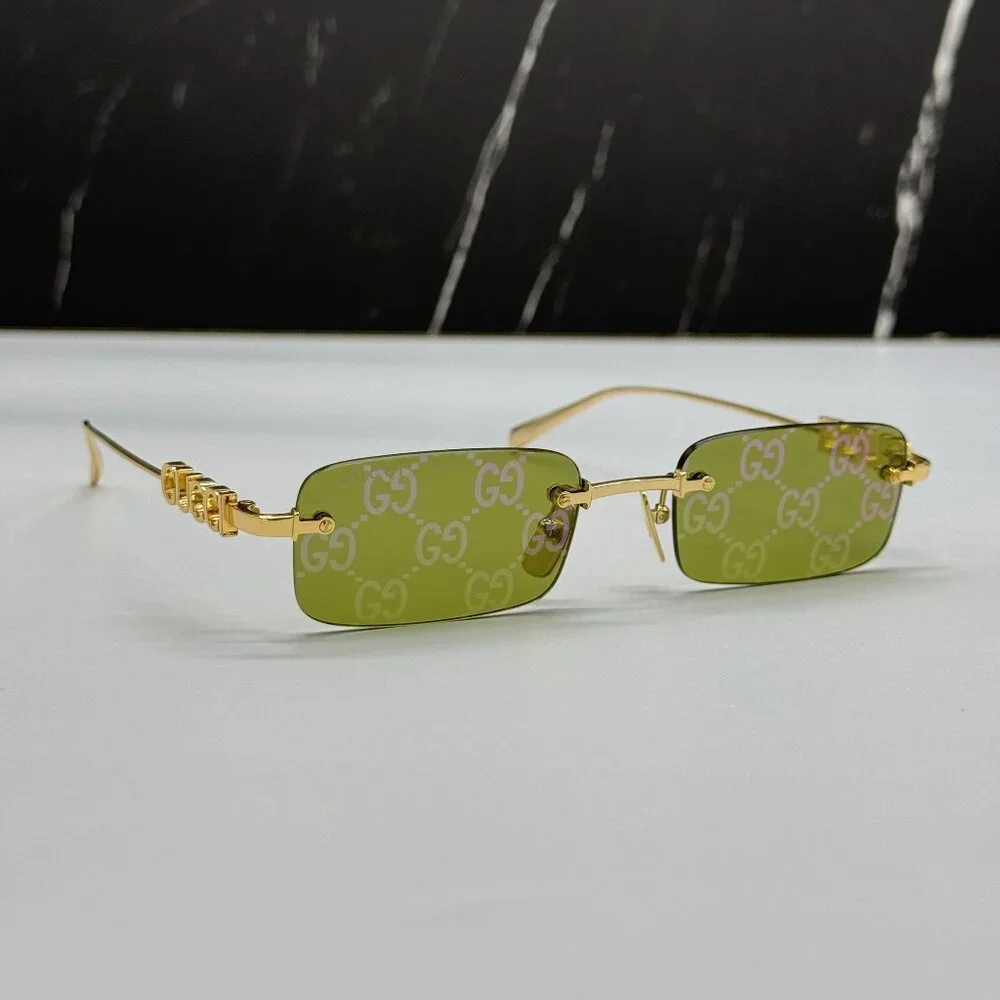NEW GUCCI SUNGLASSES GOLD UNISEX RECTANGLE EYEWEAR GUCCI GG1808S 002